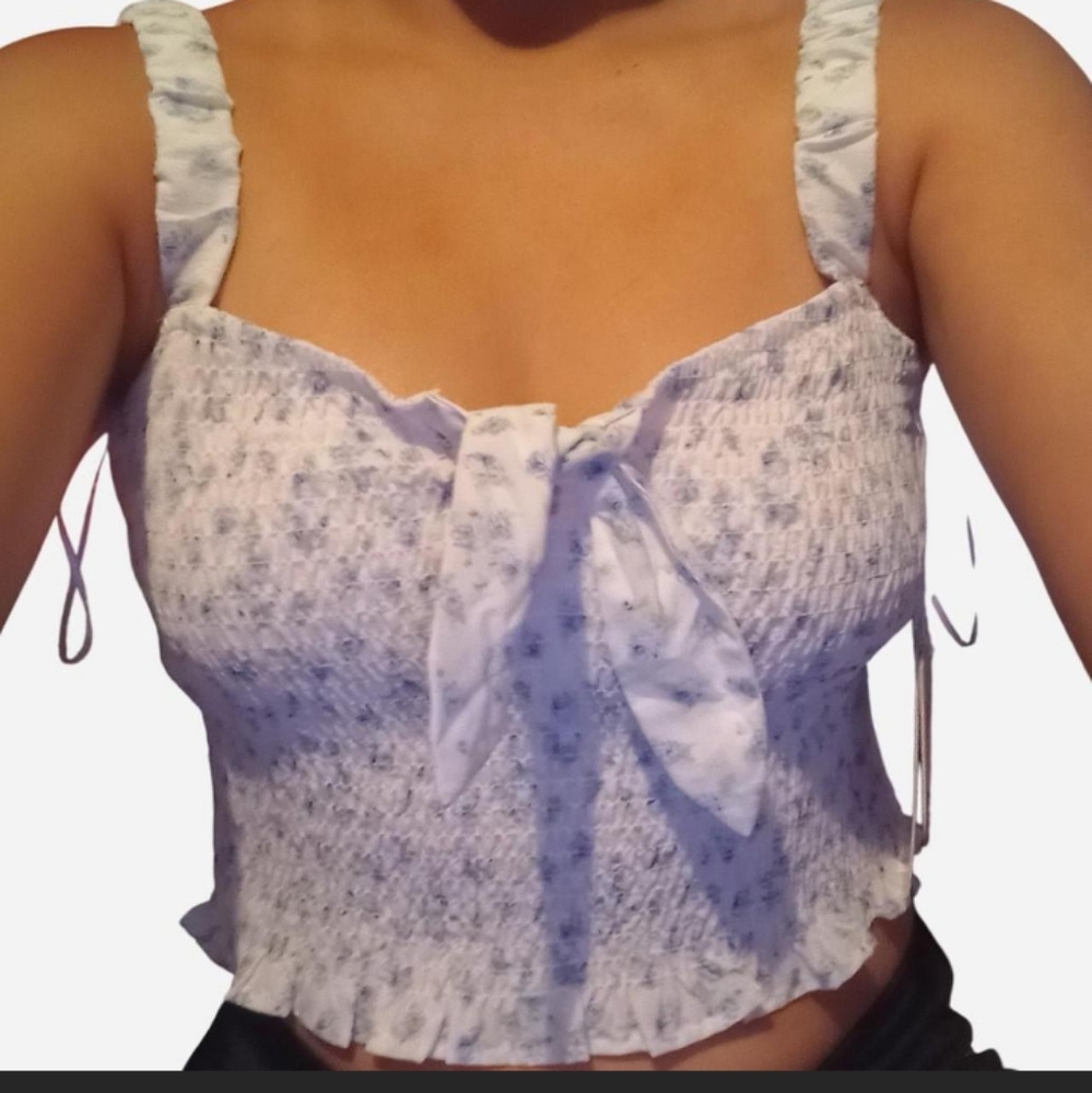 Sugarkiss White and Blue Floral Tank Top